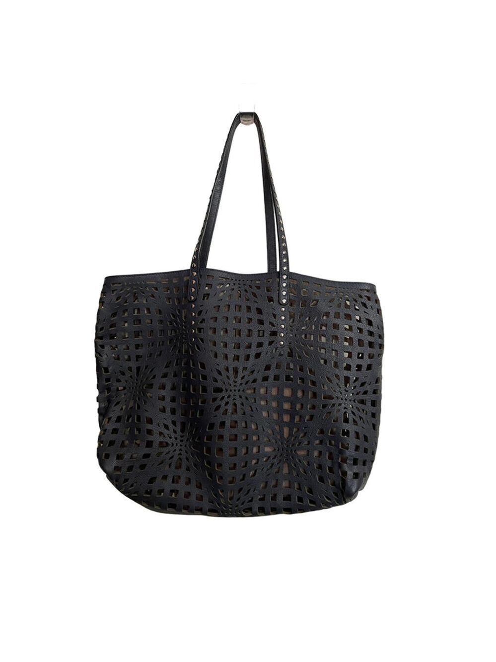 𝅺NADA Sawaya New York Laser Cut Leather Navy & Brown Handbag